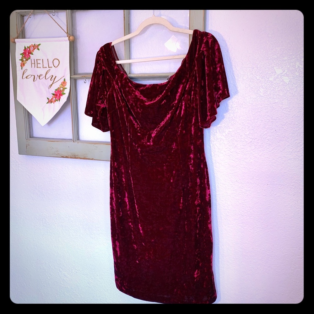 Eliza J Off the Shoulder Velvet Cocktail Dress Red